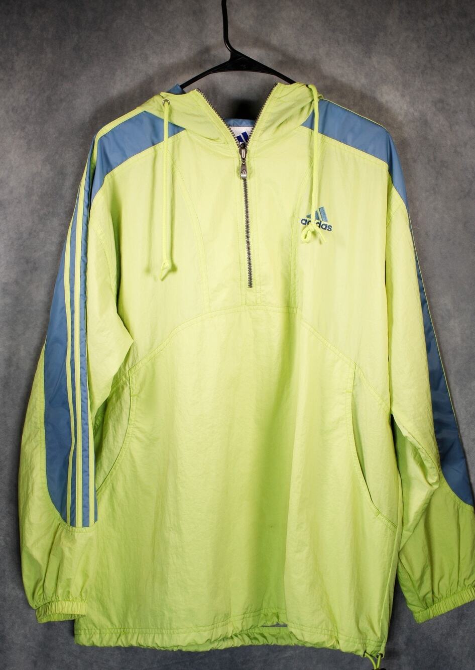 Vintage 90s Adidas Lime Green Blue Hooded Anorak Windbreaker Jacket Mens Large